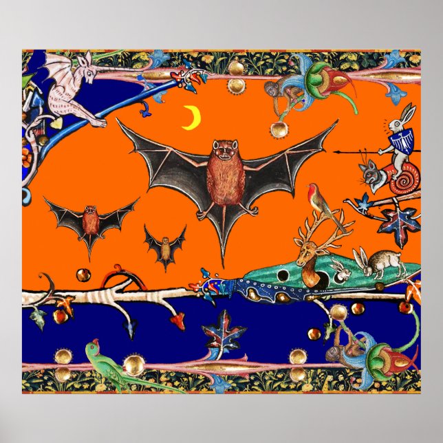Poster BESTIAIRE MÉDIÉVAL, BATS DE VOL FORÊT ANIMAL Orang (Devant)