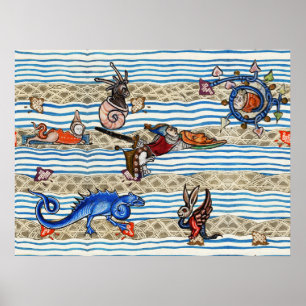 POSTER BESTIAIRE MÉDIÉVAL, MONSTRES MARINS ANIMAUX FANTAI