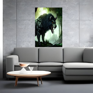 Poster Bête de loup dans la forêt   Art AI