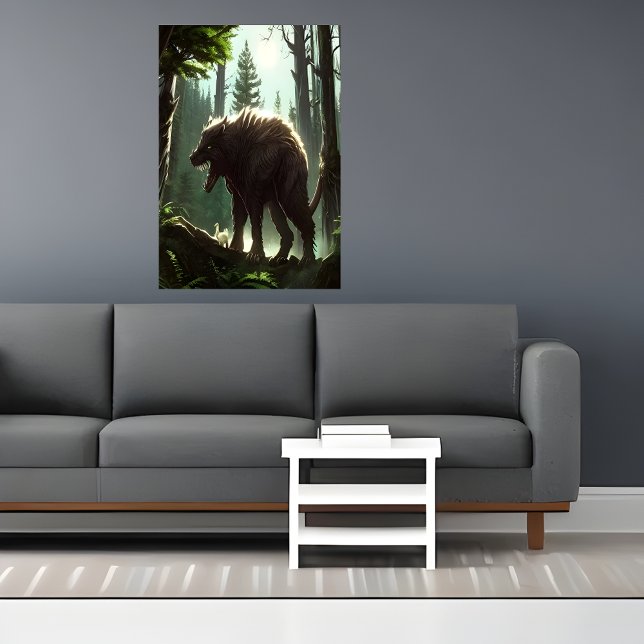 Poster Bête de loup effrayant dans la forêt | AI Art Post (Créateur téléchargé)