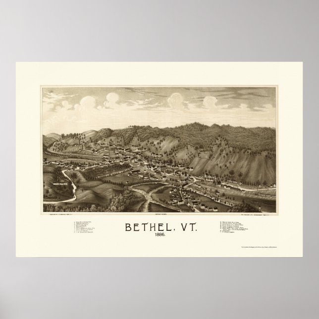Poster Bethel, VT Carte panoramique - 1886 (Devant)