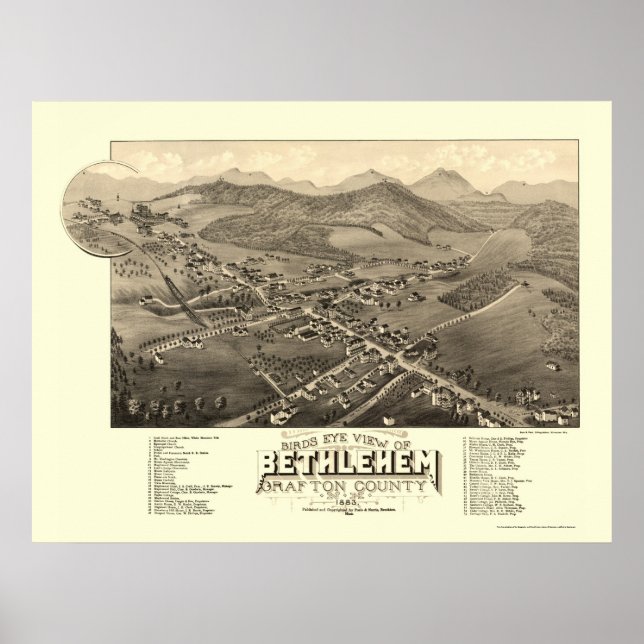 Poster Bethléem, NH Panoramic Map - 1883 (Devant)