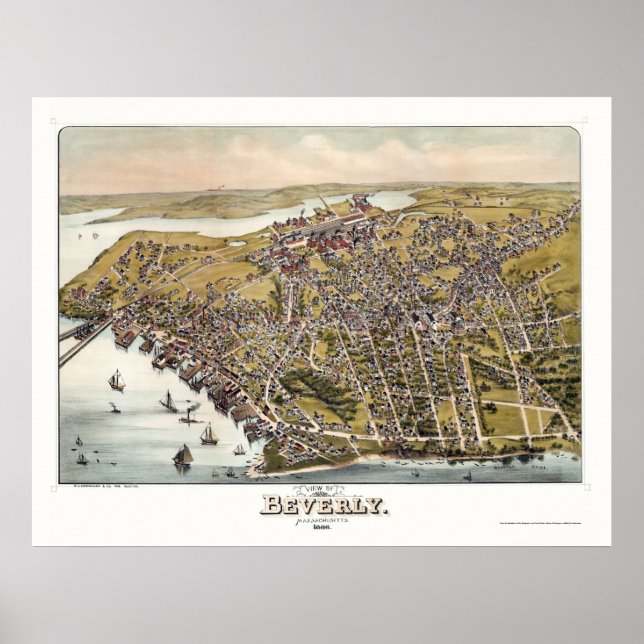 Poster Beverly, MA Carte panoramique - 1886 (Devant)