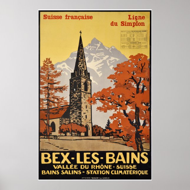 Poster Bex les Bains, Suisse Française, ligne du Simplon (Devant)