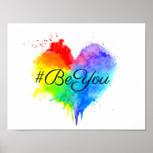 Poster #BeYou Rainbow Splattered Heart Print