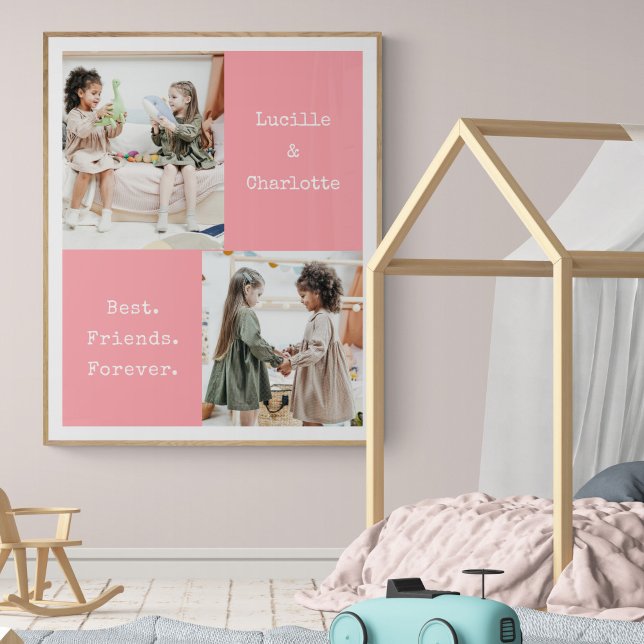 Poster BFF personnalisé mignon deux photos rose meilleur  (Créateur téléchargé)