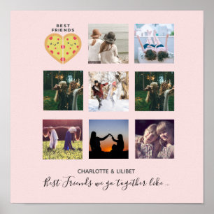 Poster BFF Photo Collage Gifts Dusty Pink PIZZA Friends
