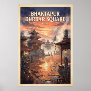 Poster Bhaktapur Durbar Square Népal Voyage Rétro
