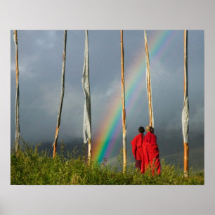 Poster Bhoutan, village de Gangtey, arc-en-ciel sur deux