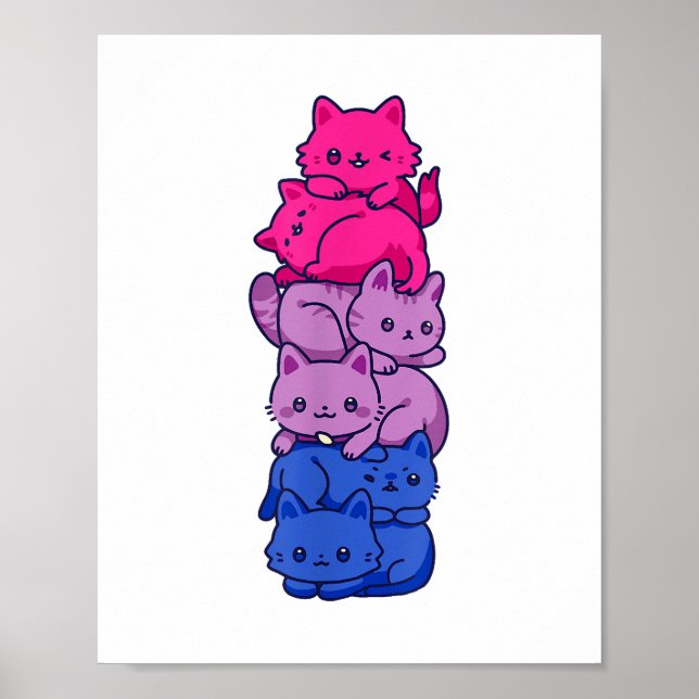 Poster Bi Pride Chat LGBT Bisexuel Drapeau mignet Kawaii  (Devant)