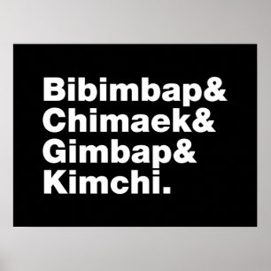 Poster Bibimbap & Chimaek & Gimbap & Kimchi. Aliments cor