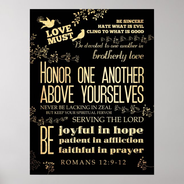Poster Bible biblique chrétienne Verse - Romains 12:9-12 (Devant)