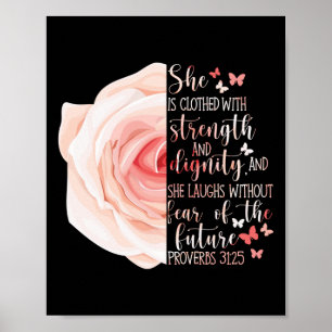 Poster Bible chrétienne vers proverbes 31:25 Fleur Rose