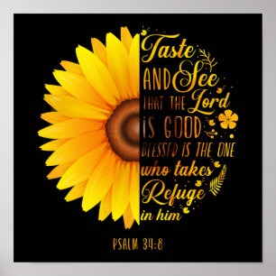 Poster Bible chrétienne Verse Psaume 34:8 Fleur de tourne