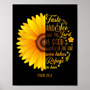 Poster Bible chrétienne Verse Psaume 34:8 Fleur de tourne