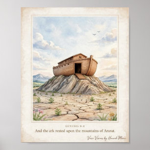 Poster Bible KJV - Mont Ararat Arche de Noé Aquarelle