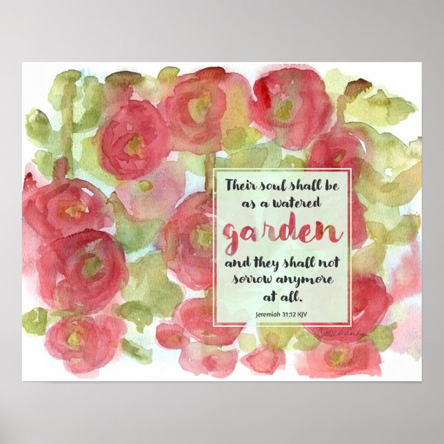 Poster Bible Scripture Jeremiah Pink Hollyhocks Garden (Devant)