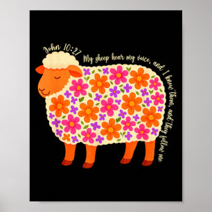 Poster Bible Vers Floral Moutons Mes Moutons Écoutent Ma 