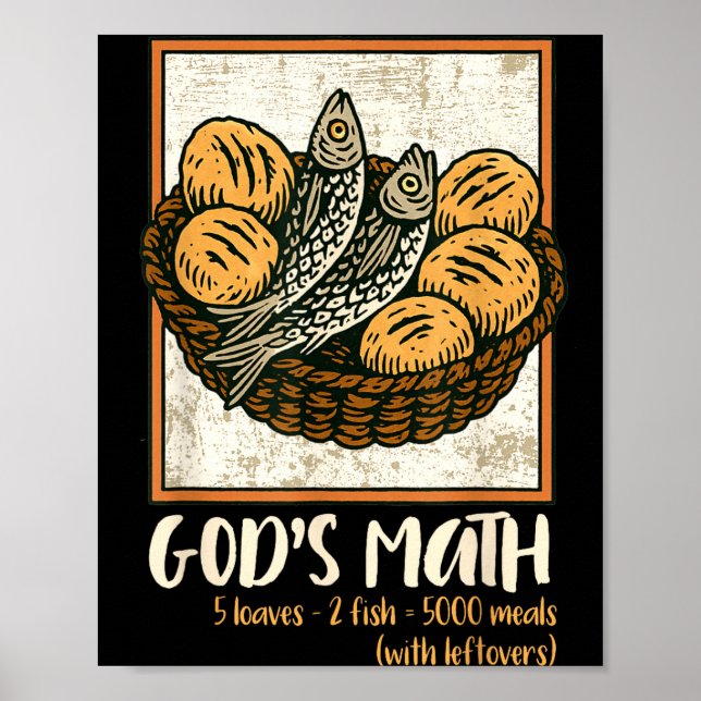 Poster Bible Verse Christian Jesus Fishes &amp; Loaves Go (Devant)