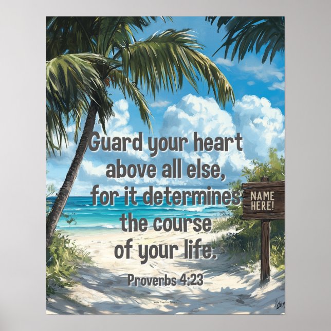 Poster Bible Verse Citation Plage Océan Nom Personnalisé (Devant)