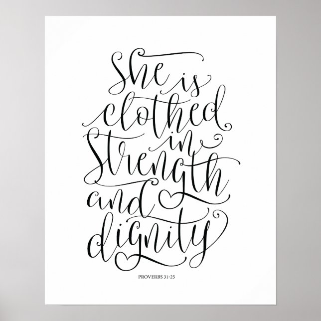 Poster Bible verse mur art proverbes 31:25 calligraphie (Devant)
