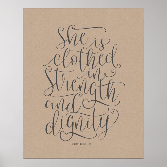 Poster Bible verse mur art proverbes 31:25 calligraphie v (Devant)