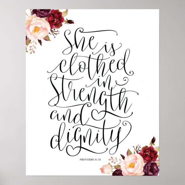 Poster Bible verse mur art proverbes 31:25 calligraphie v (Devant)