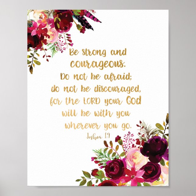Poster Bible Verse Mur Art Soyez Forts Et Courageux (Devant)