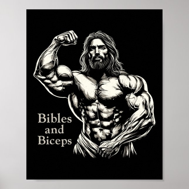 Poster Bibles Et Biceps - Drôle Bodybuilding Jesus Gym W (Devant)