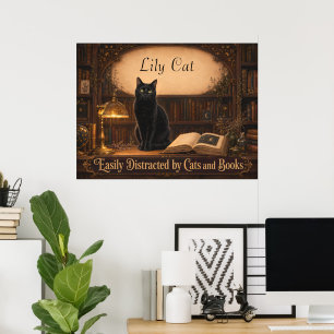 Poster Bibliothèque Cosy Chatte Sorcière et Livres Person