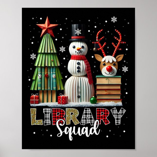 Poster Bibliothèque de Noël Livres Noël Arbre de Noël Sno (Devant)
