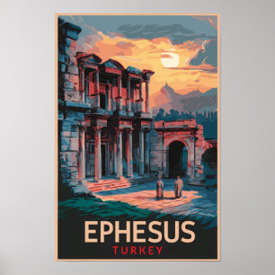 Poster Bibliothèque d'Éphèse de Celsus Art de Voyage Vint