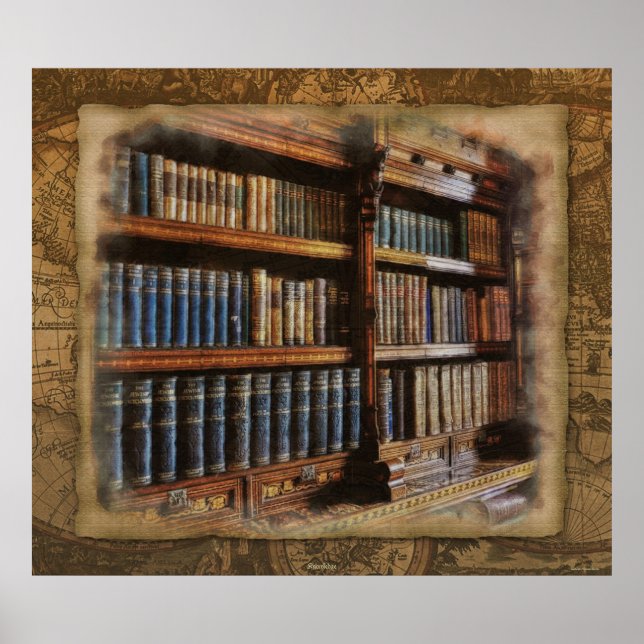 Poster Bibliothèque médiévale et livres de l'Antiquité (Devant)