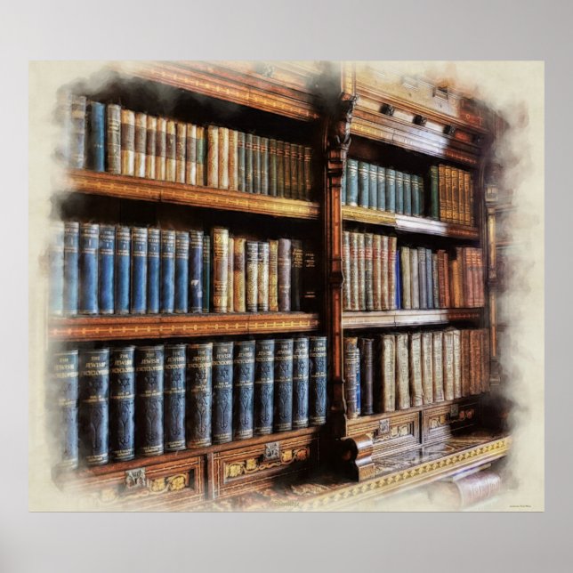 Poster Bibliothèque médiévale et livres de l'Antiquité (Devant)