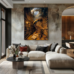 Poster Bibliothèque spirale surréelle avec livres sans fi