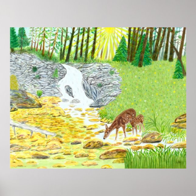 Poster Biche et faon (Devant)