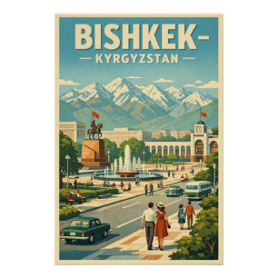 Poster Bichkek ville, Kirghizistan voyage rétro