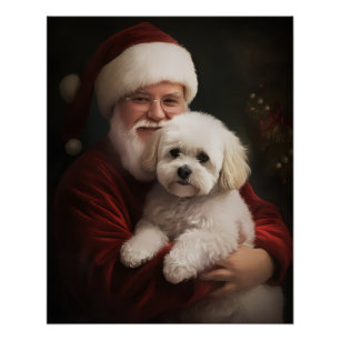 Poster Bichon frisé avec le Père Noël Noël festif
