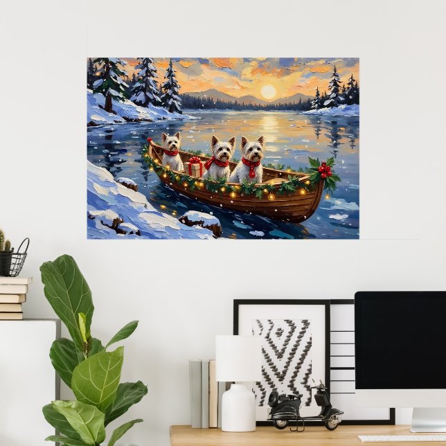 Poster Bichon Frise Christmas Boat Holiday (Bureau à domicile)