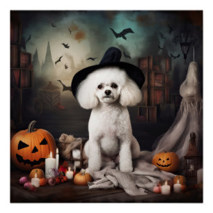 Poster Bichon Frise Citrouilles Halloween effrayant