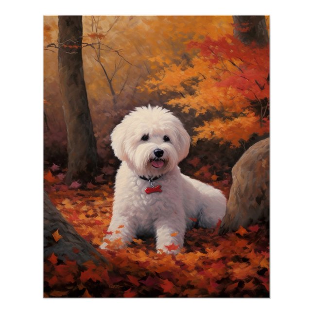 Poster Bichon Frise en automne Feuilles automne Inspire (Devant)