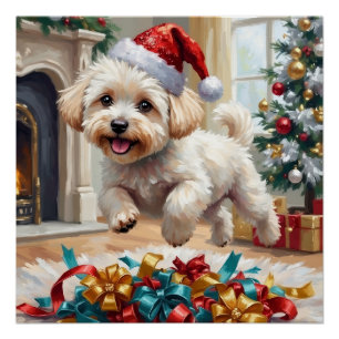 Poster Bichon Frise Fluffy Chien Joyeux Noël
