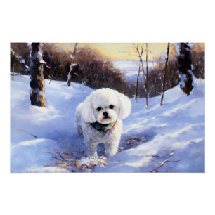 Poster Bichon Frise Laisser neiger Noël