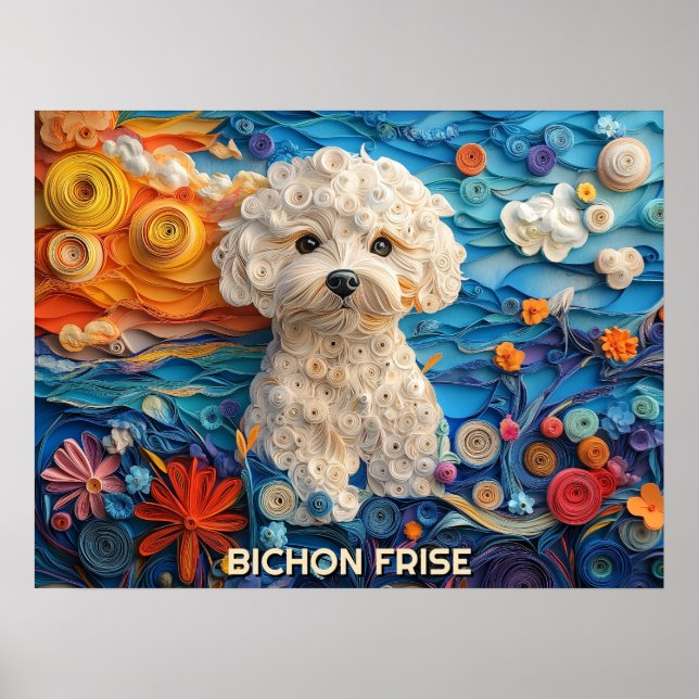 Poster Bichon Frise Papier Quitter Art Chien Portrait (Devant)