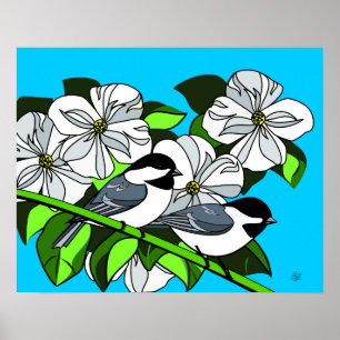Poster Bickadee Parmi Les Fleurs De Dogwood