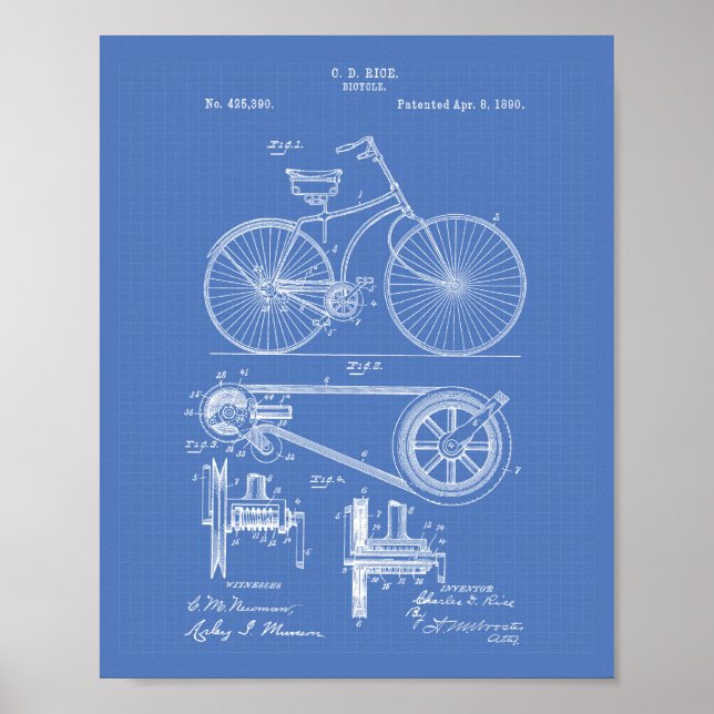 Poster Bicycle 1890 Brevet Art - Plan directeur (Devant)