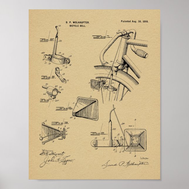 Poster Bicycle Bell 1898 Dessin d'art breveté Imprimer (Devant)