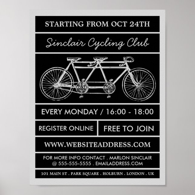 Poster Bicyclette en tandem, Club de cyclisme publicité (Devant)