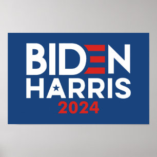Poster Biden Harris 2024 étoile - Rouge Blanc Bleu