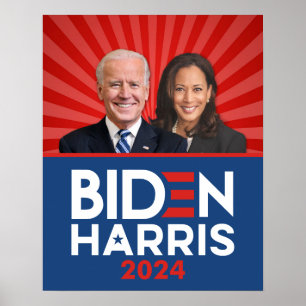 Poster Biden Harris Photo - 2024 étoile - Bleu Bleu Blanc